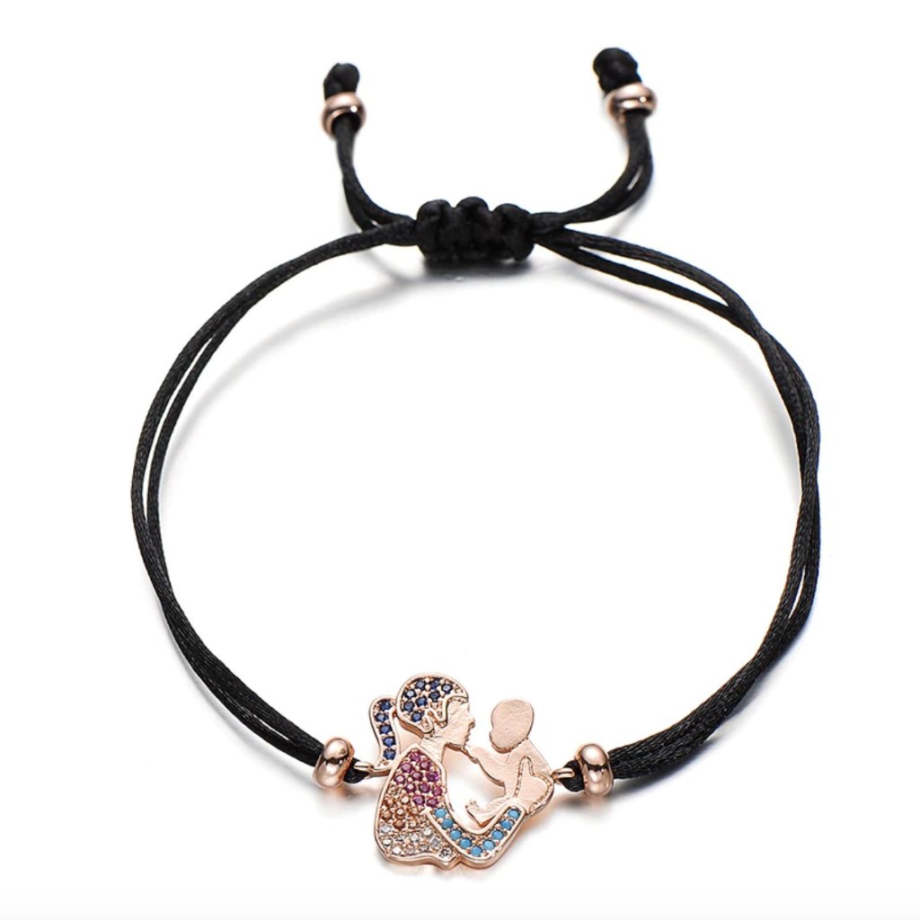Mom Baby Newborn New Mom Rose Gold Black String Bracelet 25$